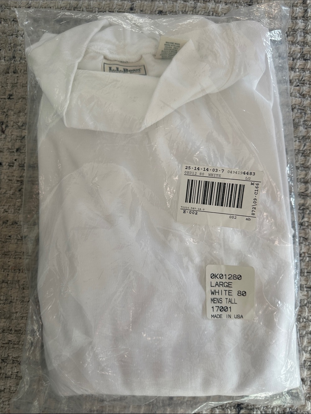 L.L Bean Men’s white turtleneck size Large Tall Brand New